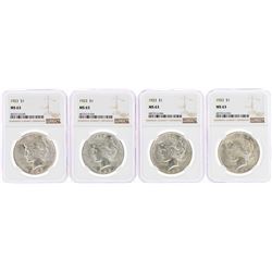 Lot of (4) 1923 $1 Peace Silver Dollar Coins NGC MS63