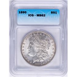 1890 $1 Morgan Silver Dollar Coin ICG MS62