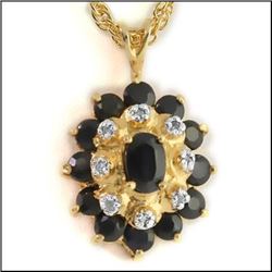 Plated 18KT Yellow Gold 6.22ctw Black Sapphire and Diamond Pendant with Chain