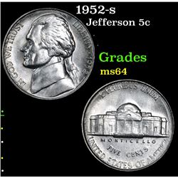 1952-s Jefferson Nickel 5c Grades Choice Unc