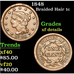 1848 Braided Hair Large Cent 1c Grades xf details