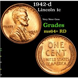 1942-d Lincoln Cent 1c Grades Choice+ Unc RD