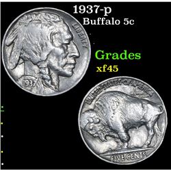 1937-p Buffalo Nickel 5c Grades xf+