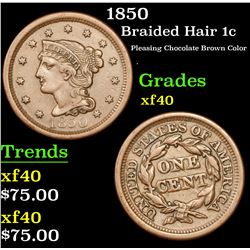 1850 Braided Hair Large Cent 1c Grades xf