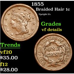 1855 Braided Hair Large Cent 1c Grades vf details