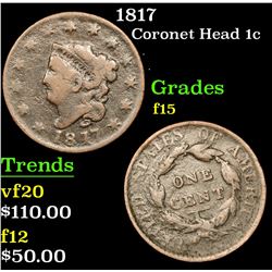 1817 Coronet Head Large Cent 1c Grades f+