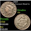 Image 1 : 1817 Coronet Head Large Cent 1c Grades f+