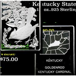 Kentucky State Flower & Bird Silver Goldenrod & Kentucky Cardinal 1.4 oz..925 Sterling Silver Bar