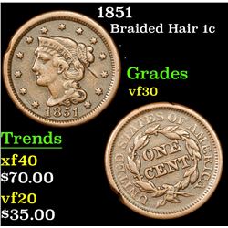 1851 Braided Hair Large Cent 1c Grades vf++