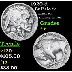 1920-d Buffalo Nickel 5c Grades f+