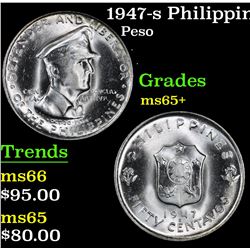 1947-s Philippines Mcarthur Peso 10 Peso Grades GEM+ Unc