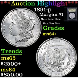 ***Auction Highlight*** 1891-p Morgan Dollar $1 Graded Choice+ Unc By USCG (fc)