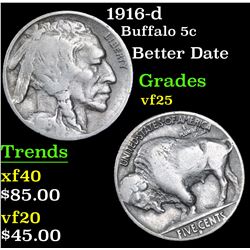 1916-d Buffalo Nickel 5c Grades vf+