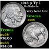 Image 1 : 1913-p Ty I Buffalo Nickel 5c Grades Choice AU/BU Slider