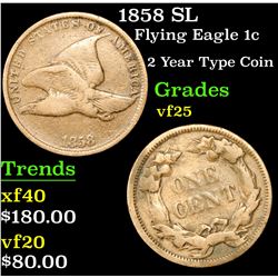 1858 SL Flying Eagle Cent 1c Grades vf+