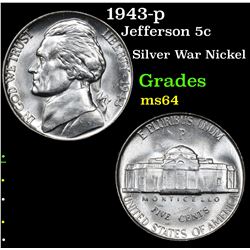 1943-p Jefferson Nickel 5c Grades Choice Unc