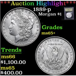 ***Auction Highlight*** 1889-p Morgan Dollar $1 Graded GEM+ Unc By USCG (fc)