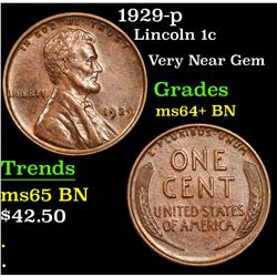 1929-p Lincoln Cent 1c Grades Choice+ Unc BN