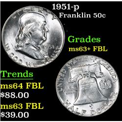 1951-p Franklin Half Dollar 50c Grades Select Unc+ FBL