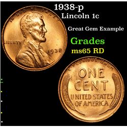 1938-p Lincoln Cent 1c Grades GEM Unc RD