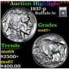 Image 1 : ***Auction Highlight*** 1937-p Buffalo Nickel 5c Graded Gem++ Unc By USCG (fc)