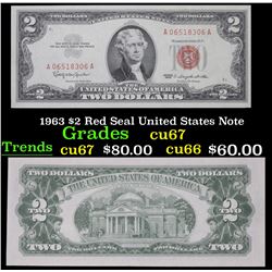 1963 $2 Red Seal United States Note Grades Gem++ CU