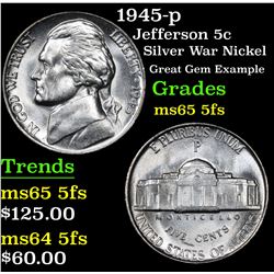 1945-p Jefferson Nickel 5c Grades GEM 5fs