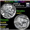 Image 1 : ***Auction Highlight*** 1936-p Buffalo Nickel 5c Graded Gem++ Unc By USCG (fc)