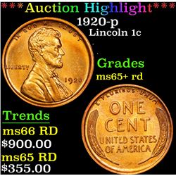***Auction Highlight*** 1920-p Lincoln Cent 1c Graded Gem+ Unc RD By USCG (fc)