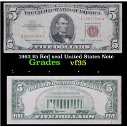 1963 $5 Red seal United States Note Grades vf++