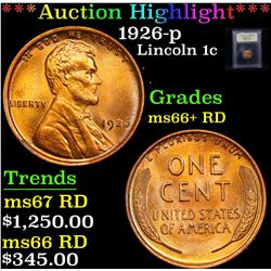 ***Auction Highlight*** 1926-p Lincoln Cent 1c Graded GEM++ RD By USCG (fc)
