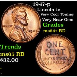1947-p Lincoln Cent 1c Grades Choice+ Unc RD