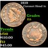 Image 1 : 1819 Coronet Head Large Cent 1c Grades f+