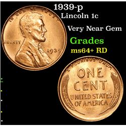 1939-p Lincoln Cent 1c Grades Choice+ Unc RD