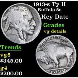 1913-s Ty II Buffalo Nickel 5c Grades vg details