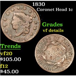 1830 Coronet Head Large Cent 1c Grades vf details