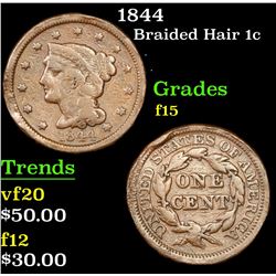 1844 Braided Hair Large Cent 1c Grades f+