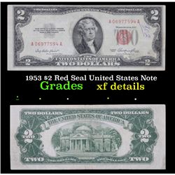 1953 $2 Red Seal United States Note Grades xf details