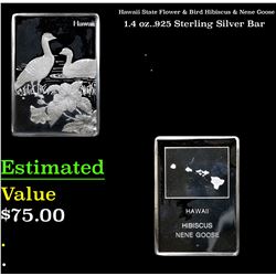 Hawaii State Flower & Bird Hibiscus & Nene Goose 1.4 oz..925 Sterling Silver Bar