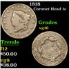 Image 1 : 1818 Coronet Head Large Cent 1c Grades vg+