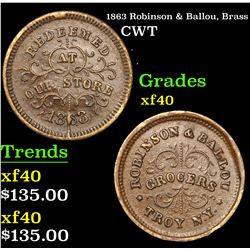 1863 Robinson & Ballou, Brass Civil War Token 1c Grades xf