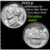 Image 1 : 1945-p Jefferson Nickel 5c Grades Choice+ Unc