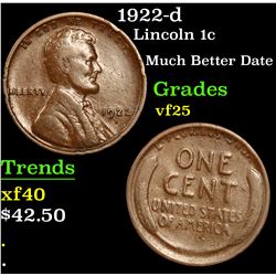 1922-d Lincoln Cent 1c Grades vf+