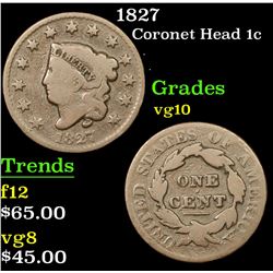 1827 Coronet Head Large Cent 1c Grades vg+