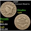 Image 1 : 1827 Coronet Head Large Cent 1c Grades vg+