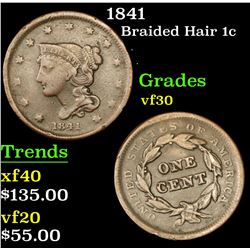 1841 Braided Hair Large Cent 1c Grades vf++