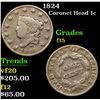 Image 1 : 1824 Coronet Head Large Cent 1c Grades f+