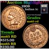 Image 1 : ***Auction Highlight*** 1909 Indian Cent 1c Graded GEM Unc RD By USCG (fc)