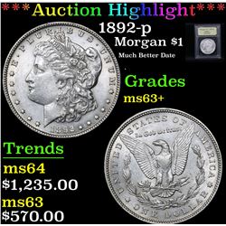 ***Auction Highlight*** 1892-p Morgan Dollar $1 Graded Select+ Unc By USCG (fc)