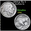 Image 1 : 1913-p Ty I Buffalo Nickel 5c Grades vf++